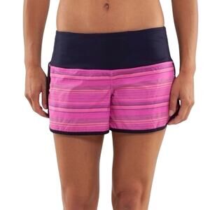 Lululemon Run: Sun Sprinter Short Elevation Stripe Pow Pink Deep Indigo, Size 8